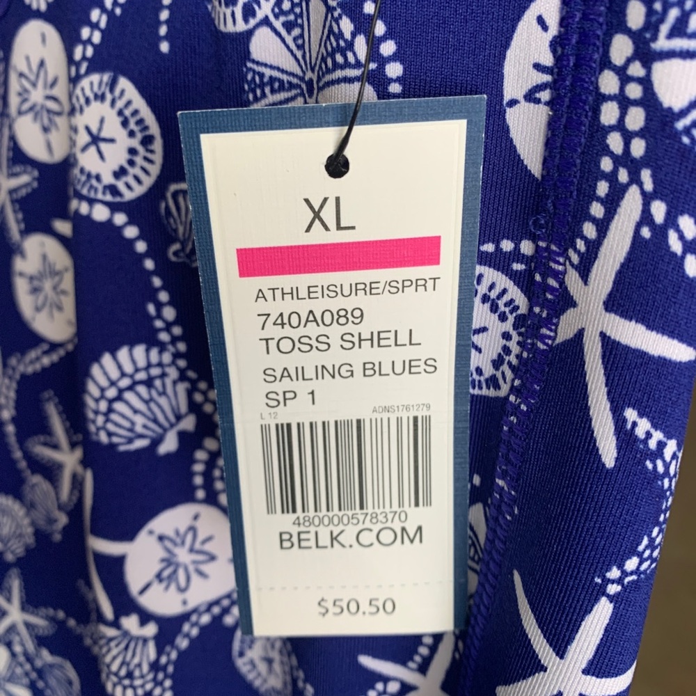 Beautiful blue&white tossed shell pattern Athletic leisure 80% poly 14%spandex - Picture 3 of 5